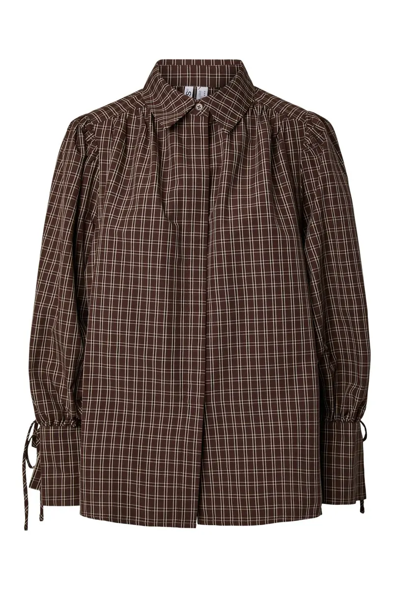 Pieces - Pcmaya June Ls Pleated Detail Shirt - 5170025 Hot Fudge Birch