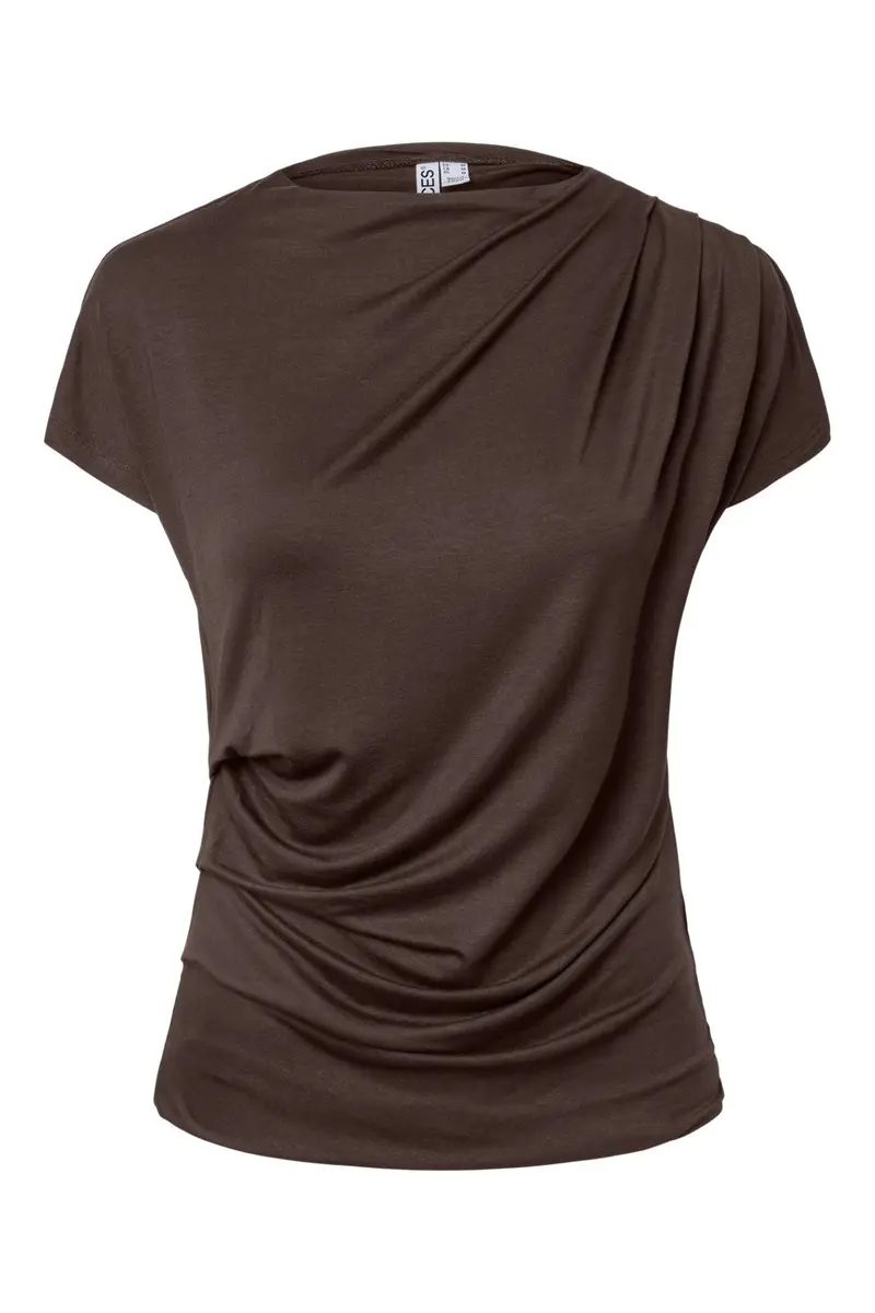 Pieces - Pcmelina Ss Assymetrical Top - 5161632 Hot Fudge