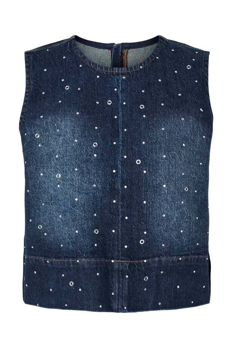 Pieces - Pcmerle Sl O-Neck Denim Top Fsy Pp - 5036181 Dark Blue Denim