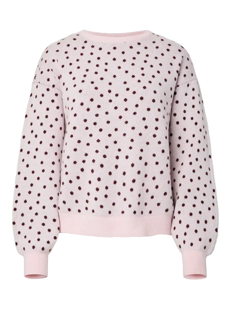 Pieces - Pcnancy Ls O-Neck Dot Knit - 5098308 Roseate Spoonbill Winetasting Dots