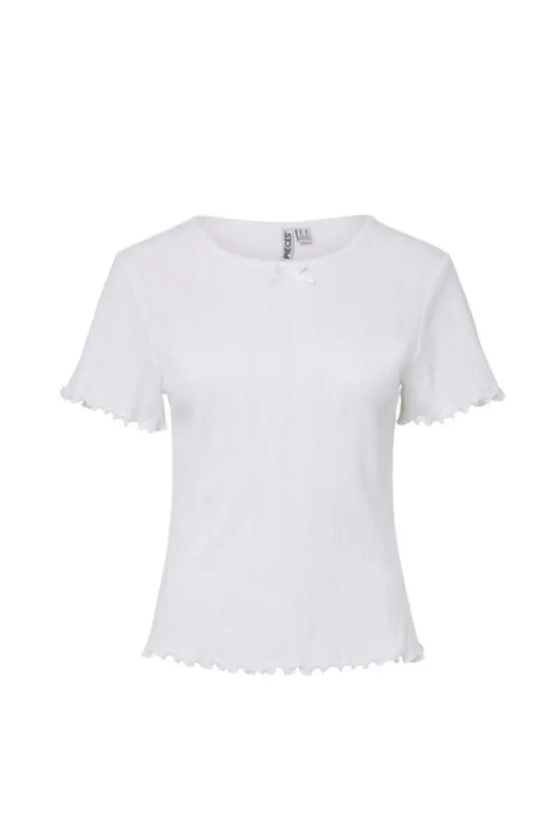 Pieces - Pcnilla Ss Pointelle Top - 5097149 Bright White