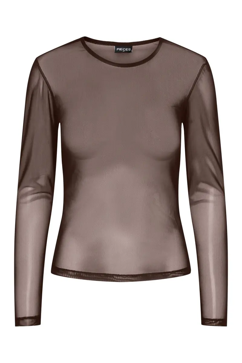 Pieces - Pcninni Ls Mesh Top - 5100655 Hot Fudge