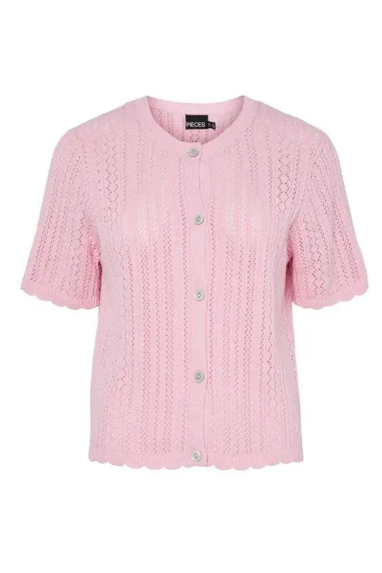 Pieces - Pcnuka Ss O-Neck Knit Cardigan - 4897930 Roseate Spoonbill