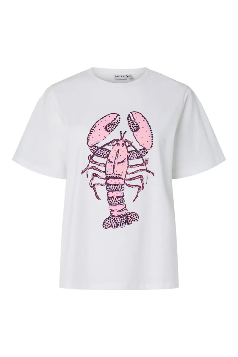 Pieces - Pcpop Ss Embelishment T-Shirt - 5079983 Bright White Lobster With Embelishment