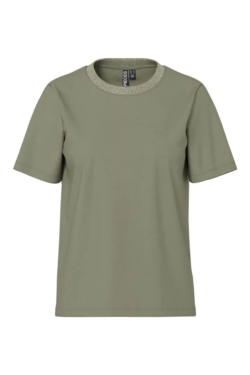 Pieces - Pcria Ss Lurex Neck Tee - 4991579 Deep Lichen Green Lurex Rib