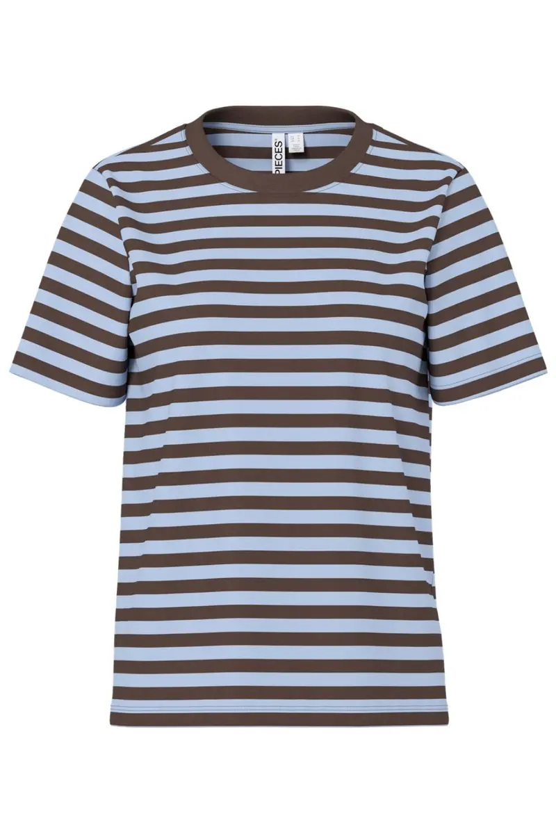 Pieces - Pcria Ss Tee Multicol Stripes - 5164958 Hot Fudge Cashmere Blue