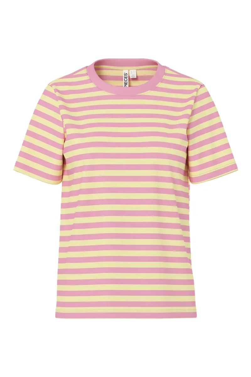 Pieces - Pcria Ss Tee Multicol Stripes - 5164962 French Vanilla Sea Pink