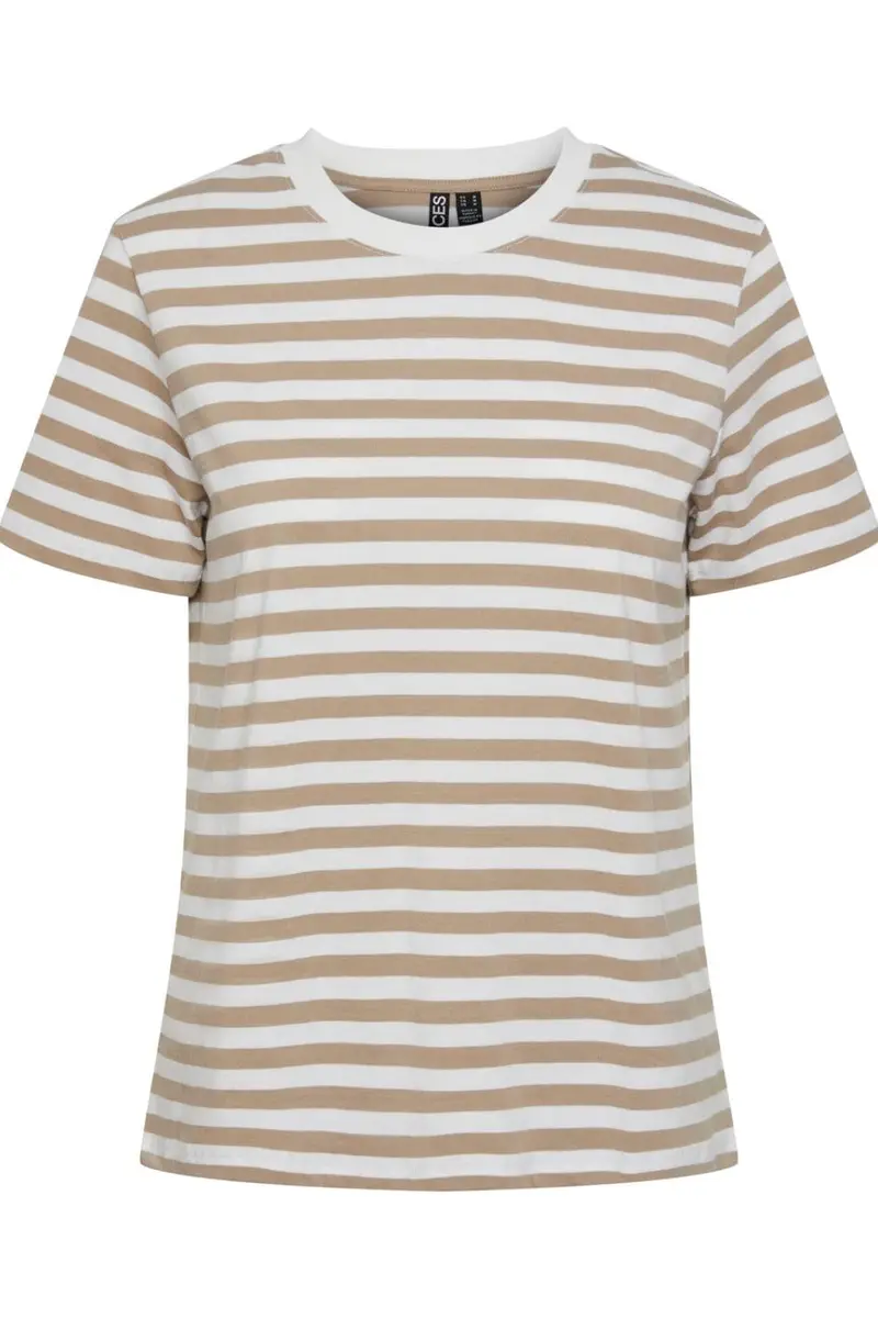 Pieces - Pcria Ss Tee Stripes - 4400579 Silver Mink Bright White