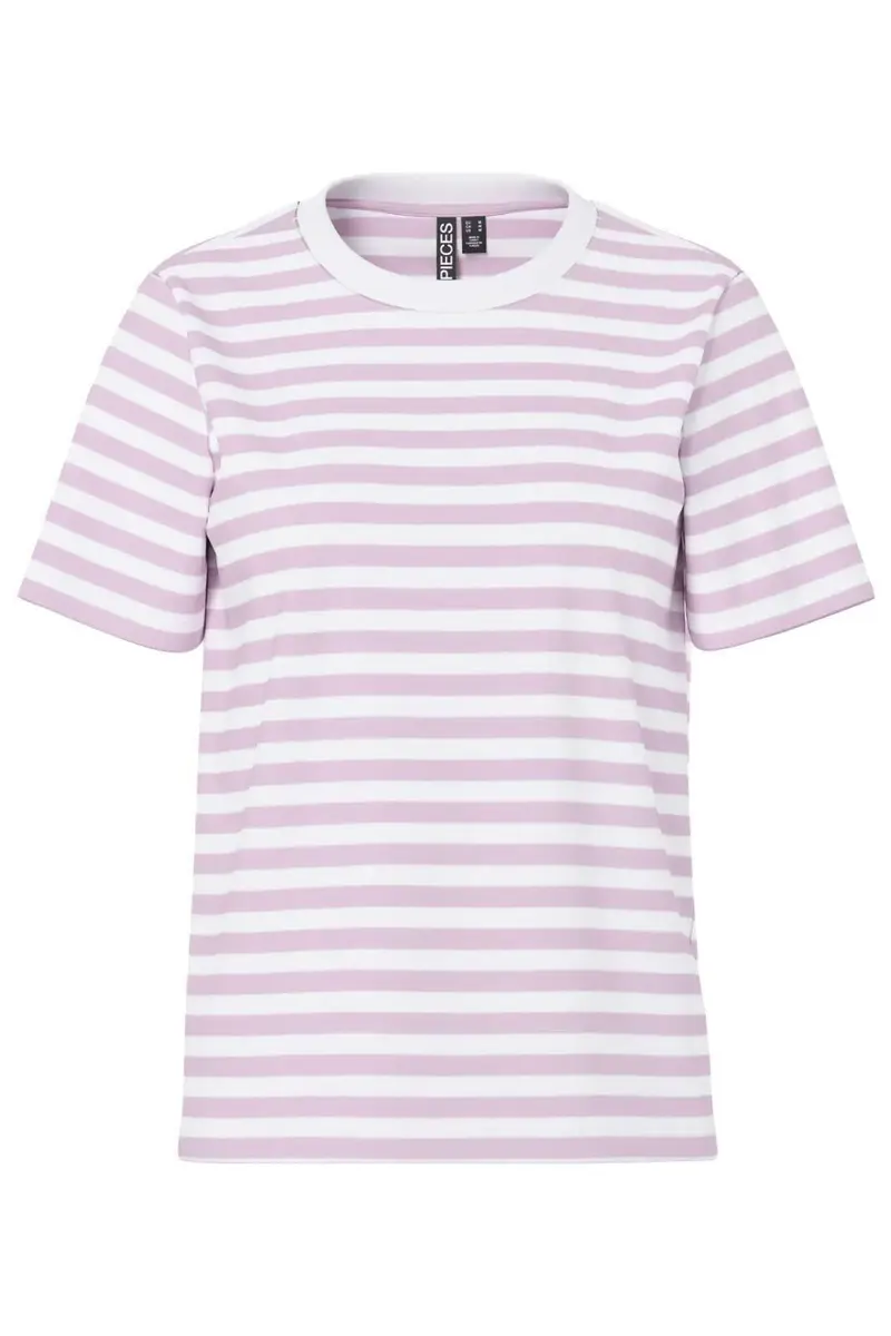 Pieces - Pcria Ss Tee Stripes - 4902466 Winsome Orchid Bright White