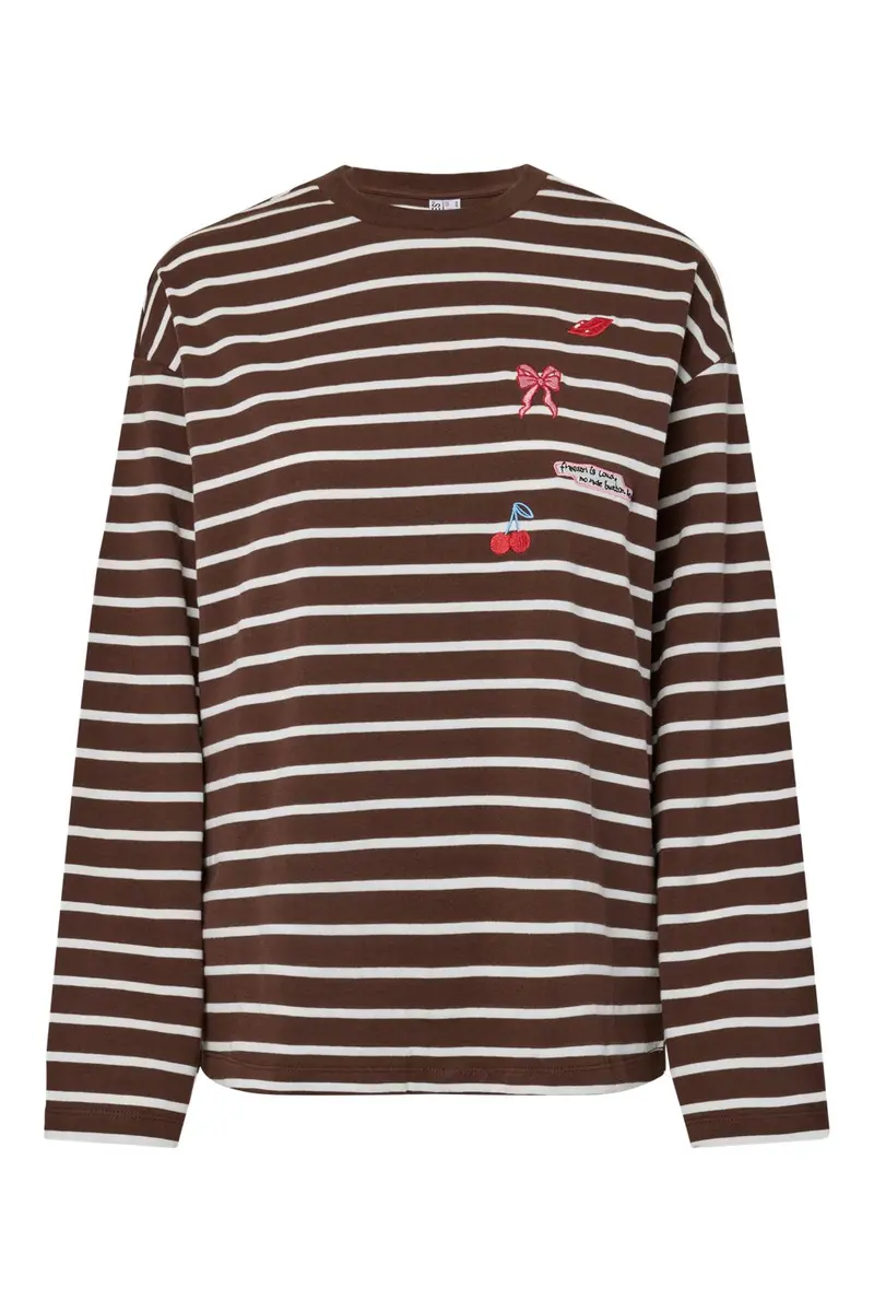 Pieces - Pcsadie Ls Emb Tee - 5079041 Chicory Coffee Patches