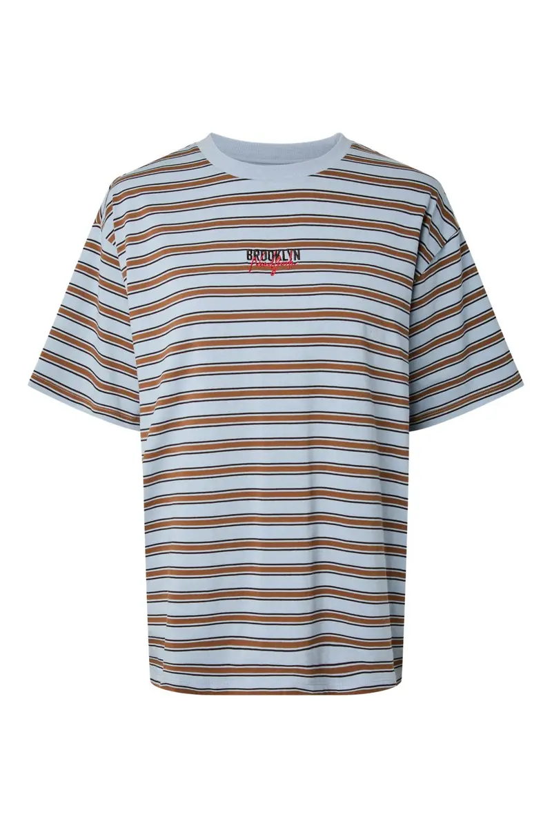 Pieces - Pcsadie Ss Oversized T-Shirt - 5121764 Brunnera Blue Brown And Black