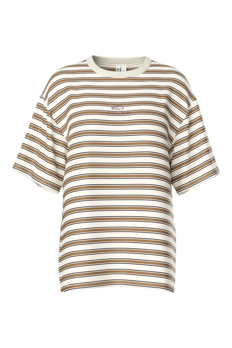 Pieces - Pcsadie Ss Oversized T-Shirt - 5125422 Cloud Dancer Brown And Black