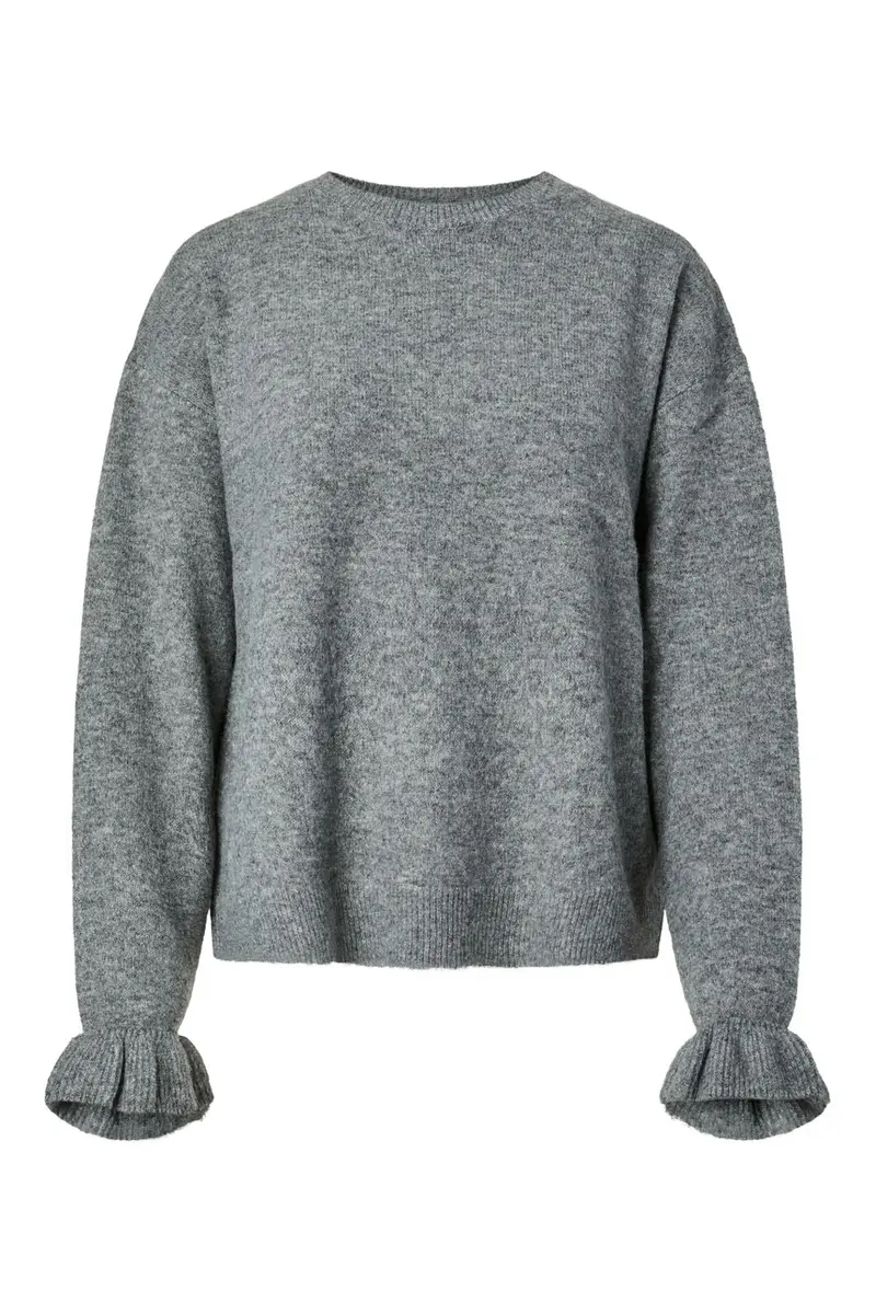 Pieces - Pcsally Ls Frill Cuff Knit - 5050682 Medium Grey Melange