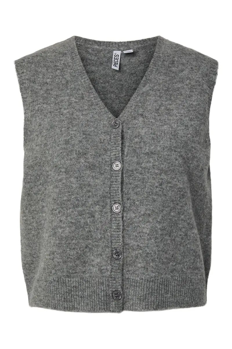 Pieces - Pcsally Sl V-Neck Knit Vest - 5105007 Medium Grey Melange