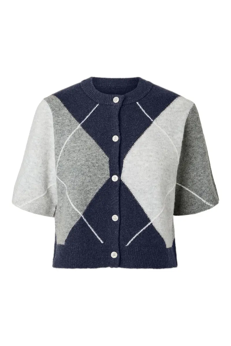 Pieces - Pcsally Ss Knit Check Cardigan - 5133919 Maritime Blue Birch/Cashmere Blue