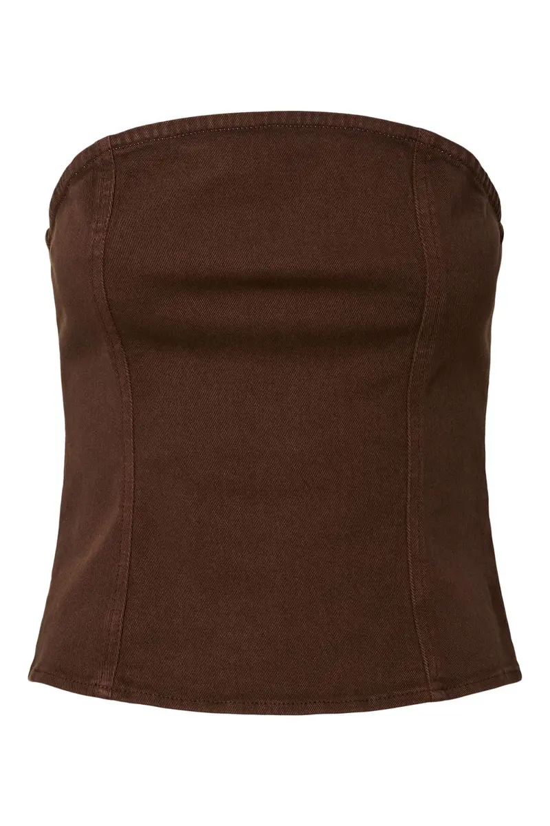 Pieces - Pcsalume Denim Corset Top - 5011108 Chicory Coffee