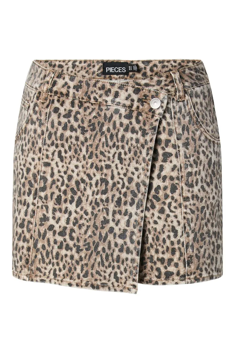Pieces - Pcsalume Denim Skort - 5011050 Birch Leo Print / Washed