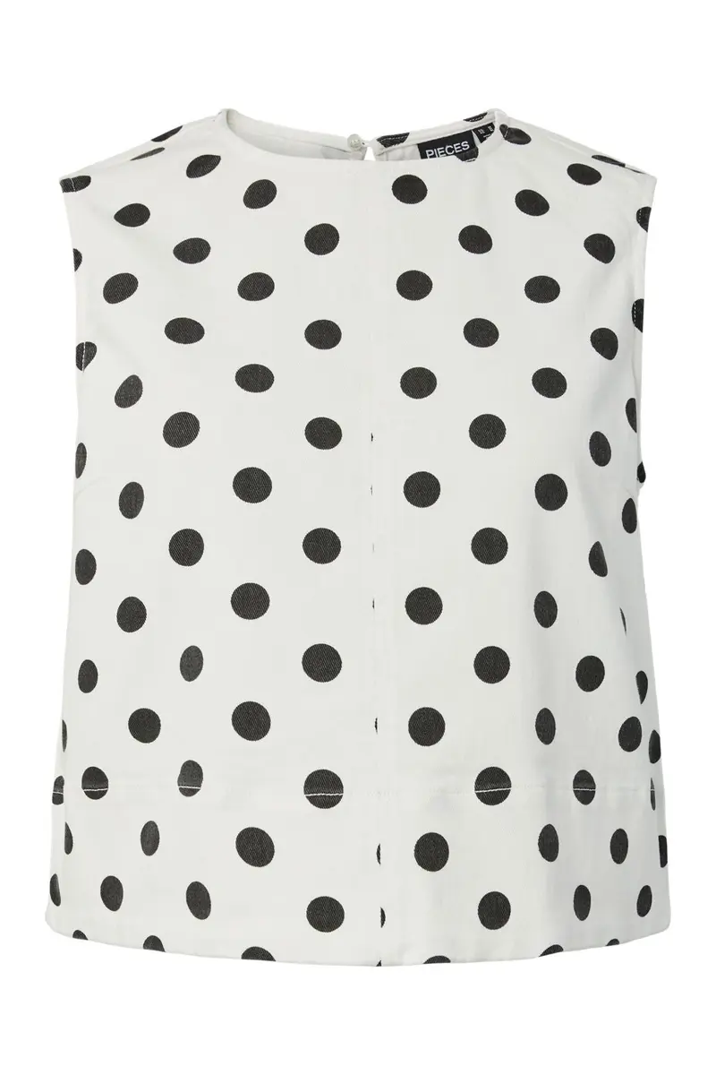 Pieces - Pcsalume Sl Denim Top - 5069484 Bright White Black Dots