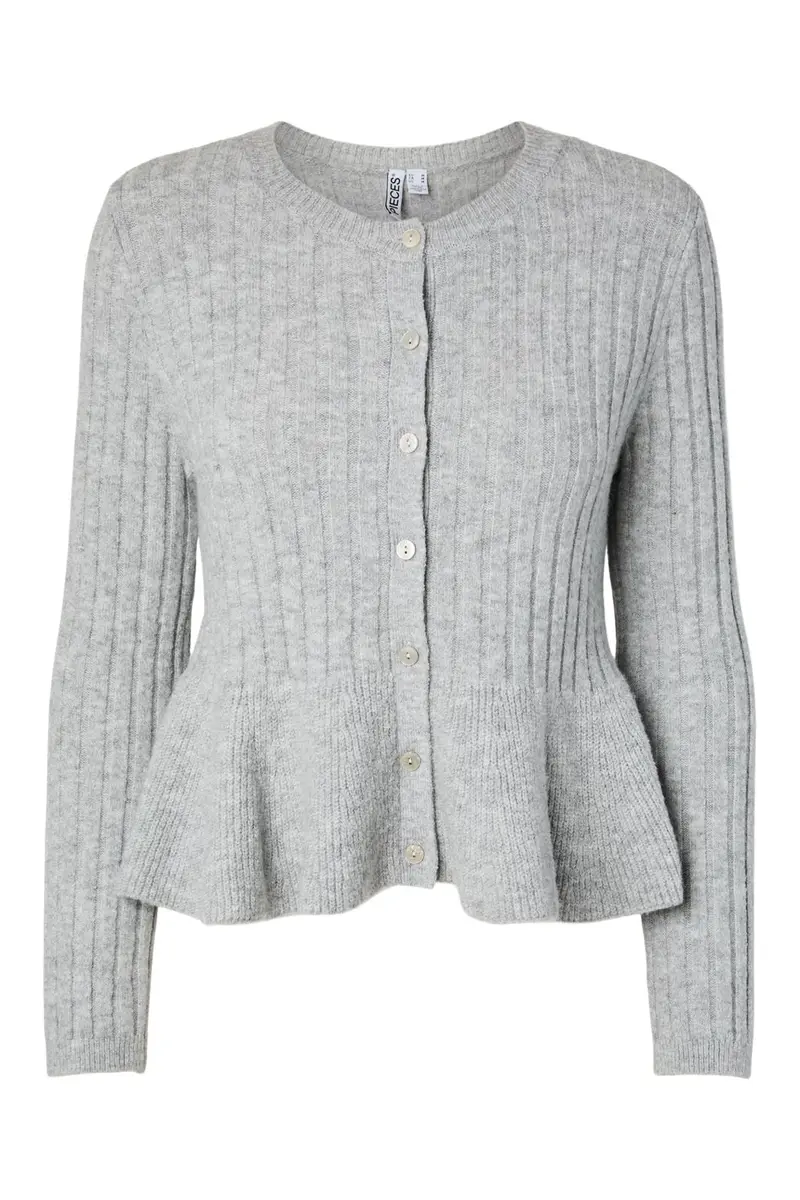 Pieces - Pcsilje Ls O-Neck Pep Knit Cardigan - 5194321 Light Grey Melange