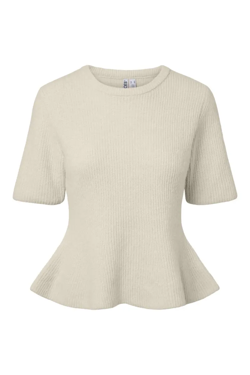 Pieces - Pcsilly Ss O-Neck Peplum Knit - 5171894 Birch Melange