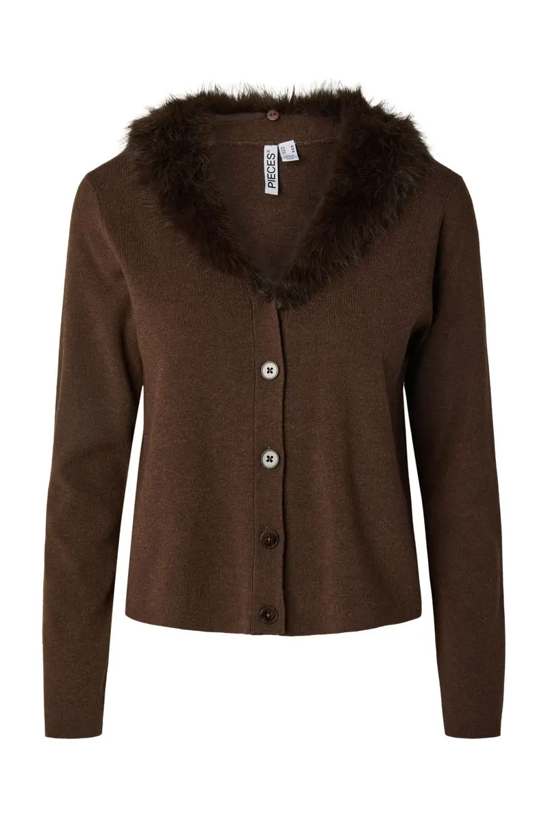Pieces - Pcsinna Ls V-Neck Fluf Knit Cardigan - 5213548 Hot Fudge