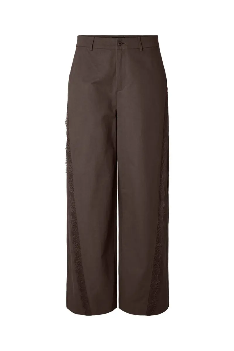 Pieces - Pctea Lace Detail Wide Pant - 5122880 Hot Fudge