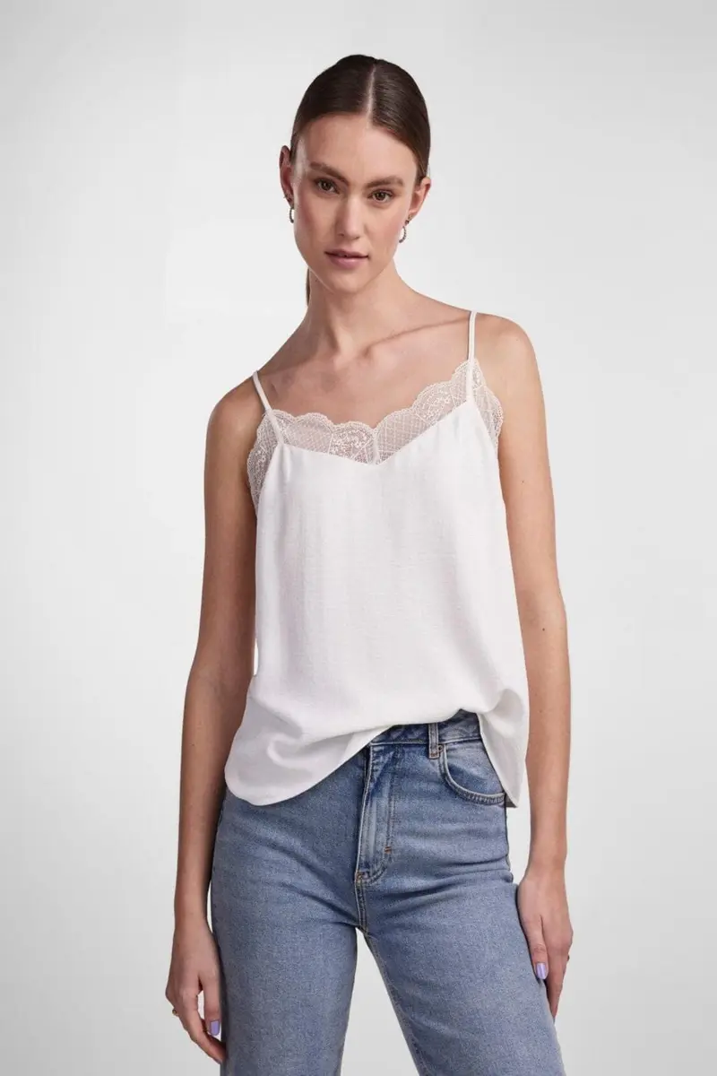 Pieces - Pctiffany Strap Lace Top Bc - Cloud Dancer