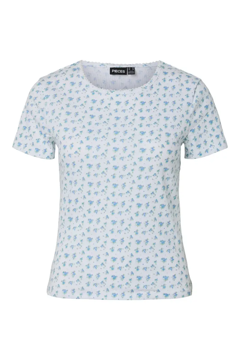 Pieces - Pcturiel Ss O-Neck Printed Tee - 4993295 Cloud Dancer Blue Flowers