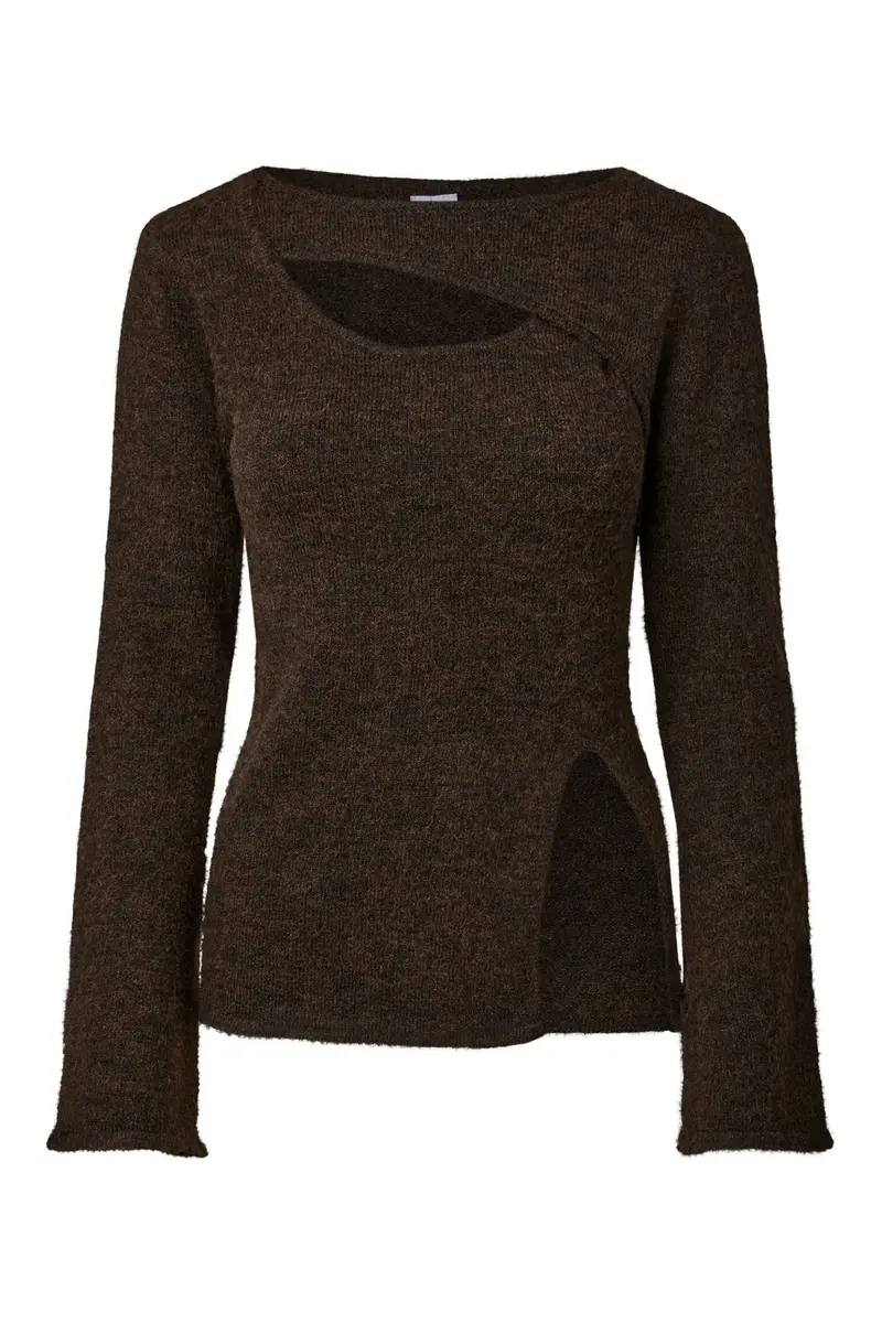 Pieces - Pcvallie Ls Slit Knit - 5183648 Hot Fudge