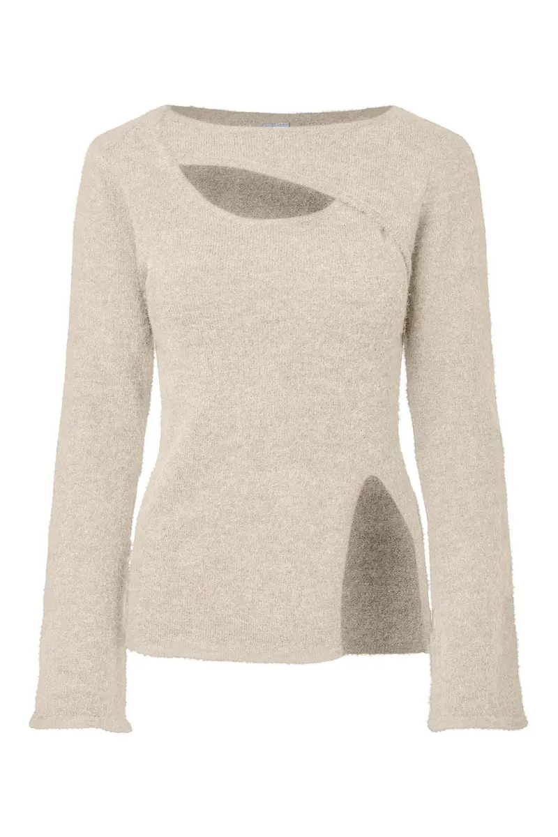 Pieces - Pcvallie Ls Slit Knit - 5191854 Whitecap Gray