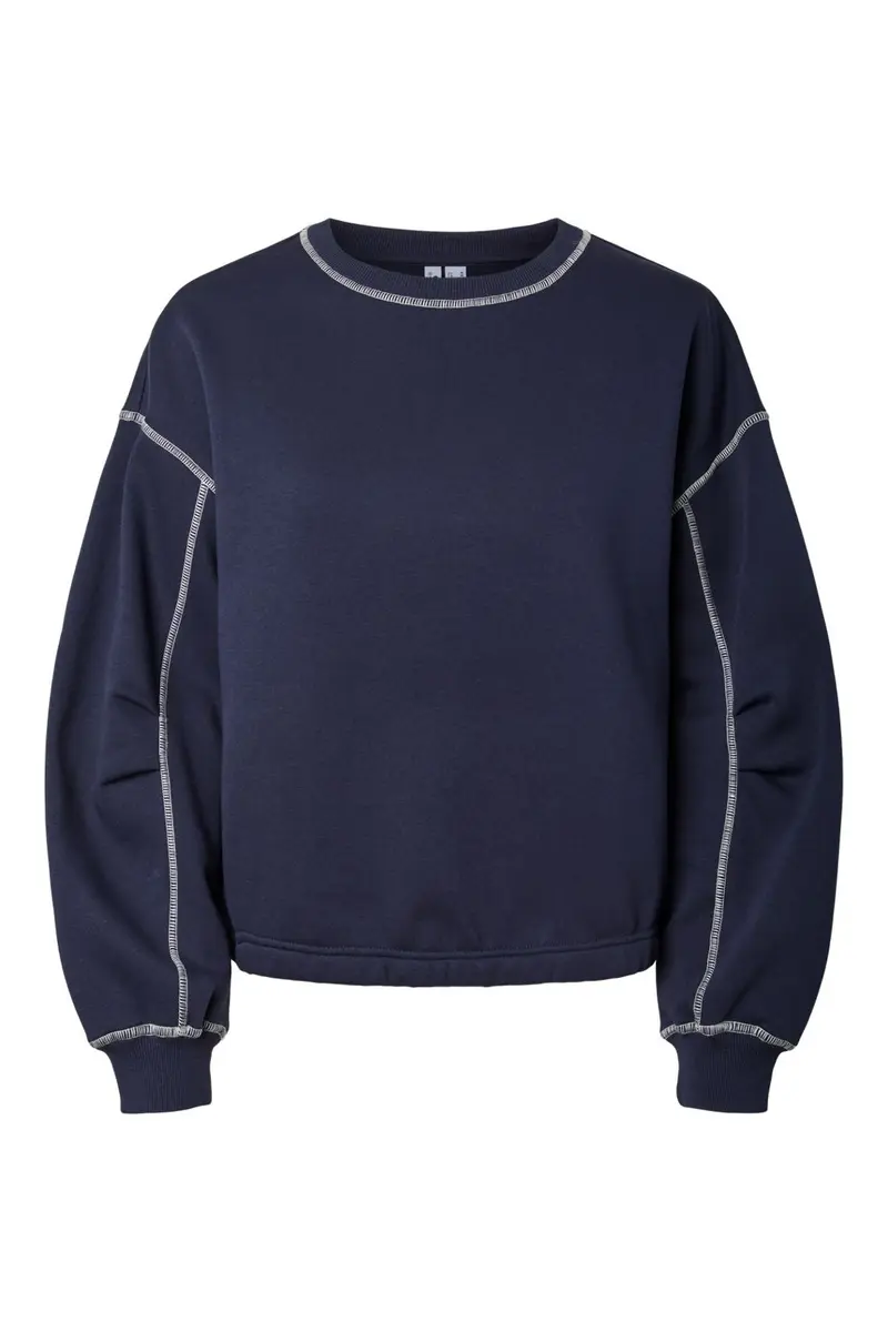 Pieces - Pcvega Ls Contrast Sweat - 5124544 Maritime Blue White Contrast