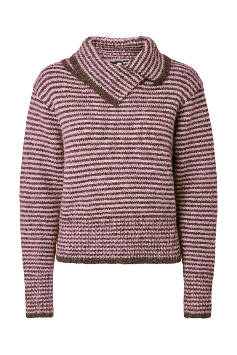 Pieces - Pcvena Ls Collar Knit - 5191880 Roseate Spoonbill Hot Fudge