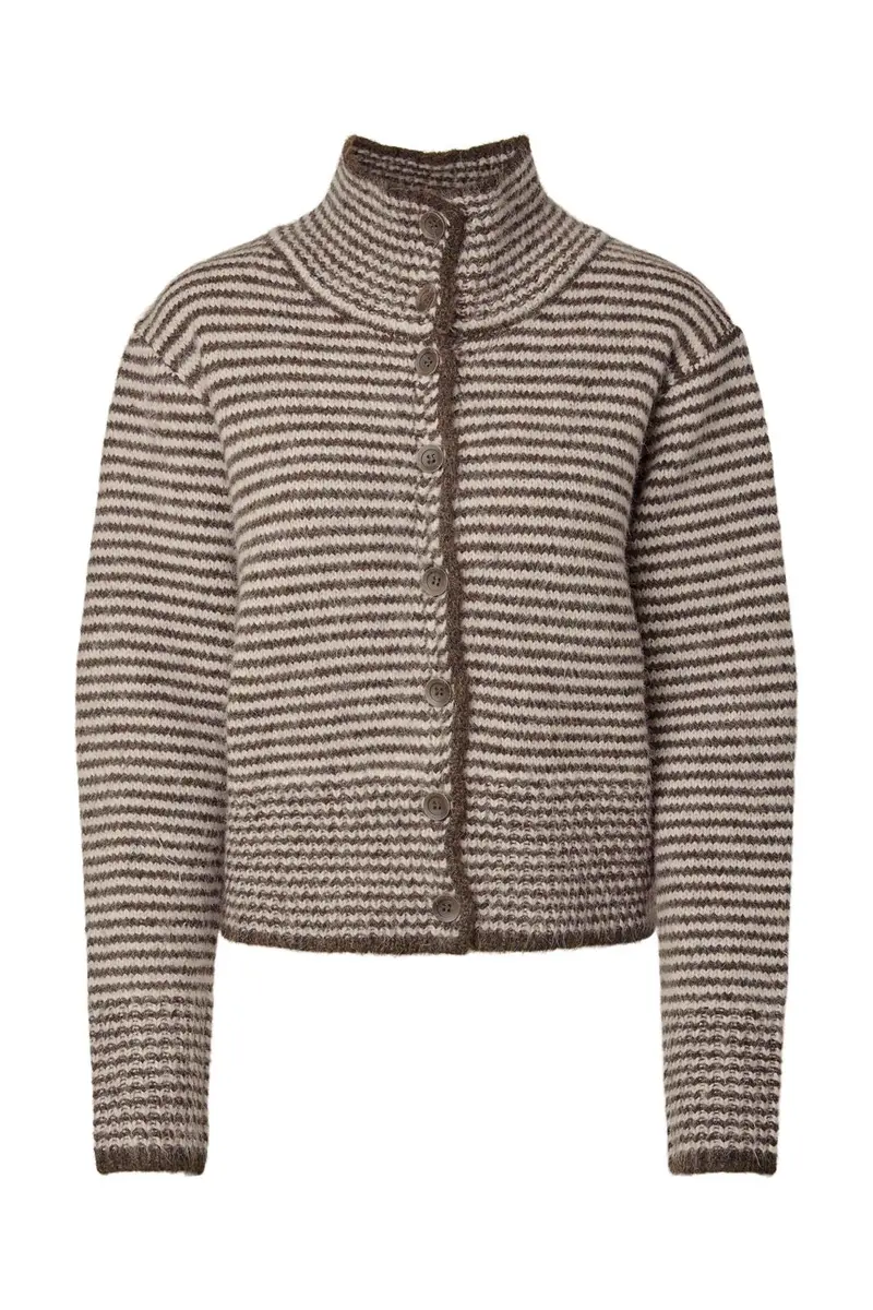 Pieces - Pcvena Ls High Neck Knit Cardigan - 5191877 Whitecap Gray Hot Fudge