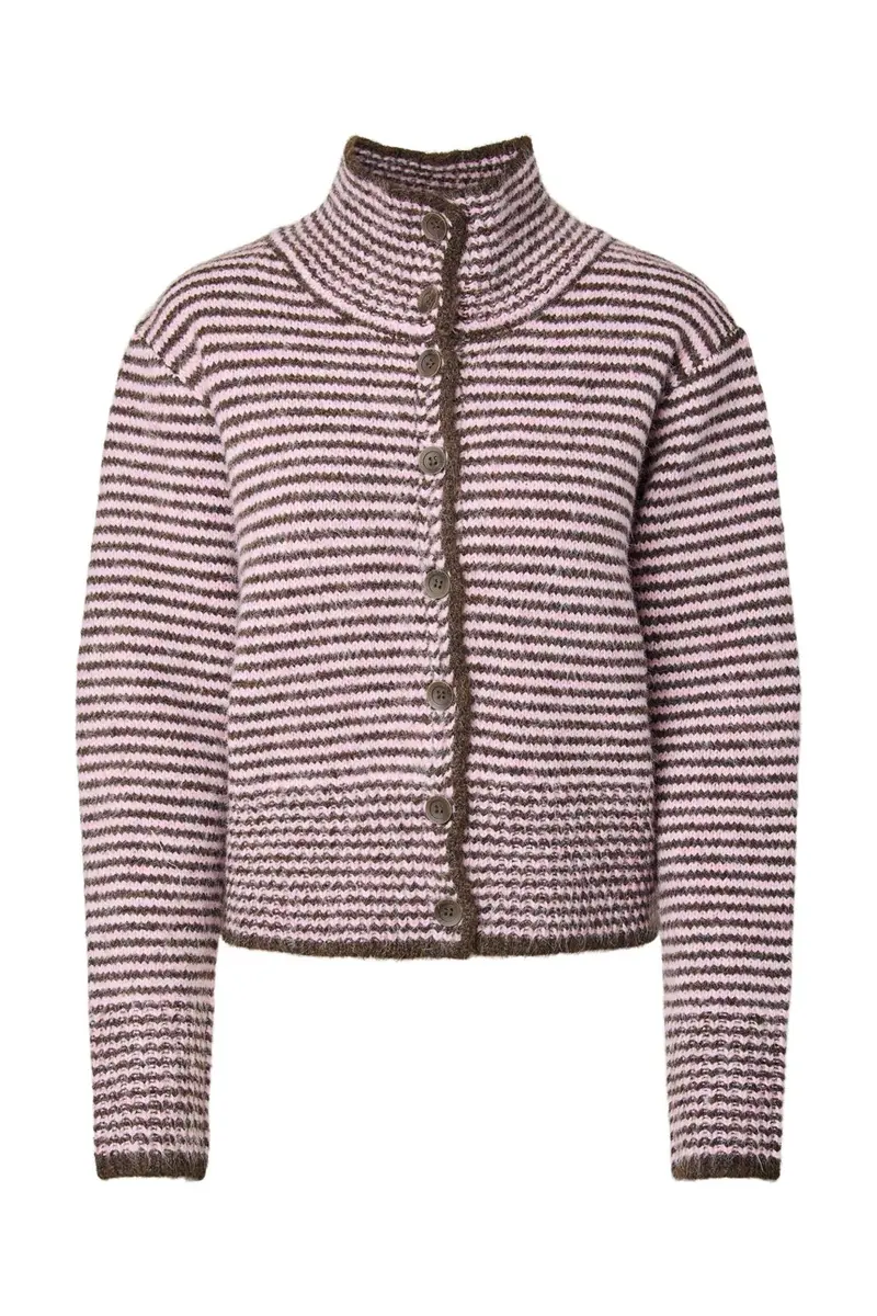 Pieces - Pcvena Ls High Neck Knit Cardigan - 5191881 Roseate Spoonbill Hot Fudge