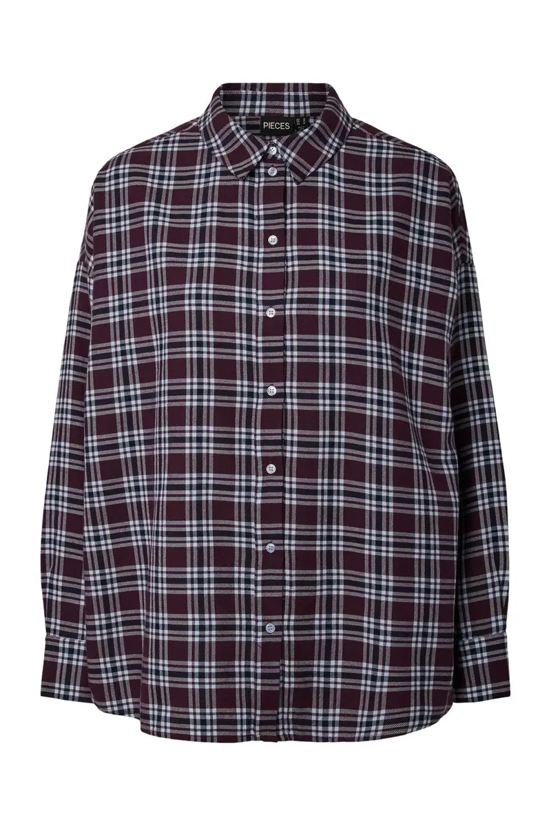 Pieces - Pcviolet Ls Flannel Shirt No/Button - 5237445 Plum Perfect Maritime Blue