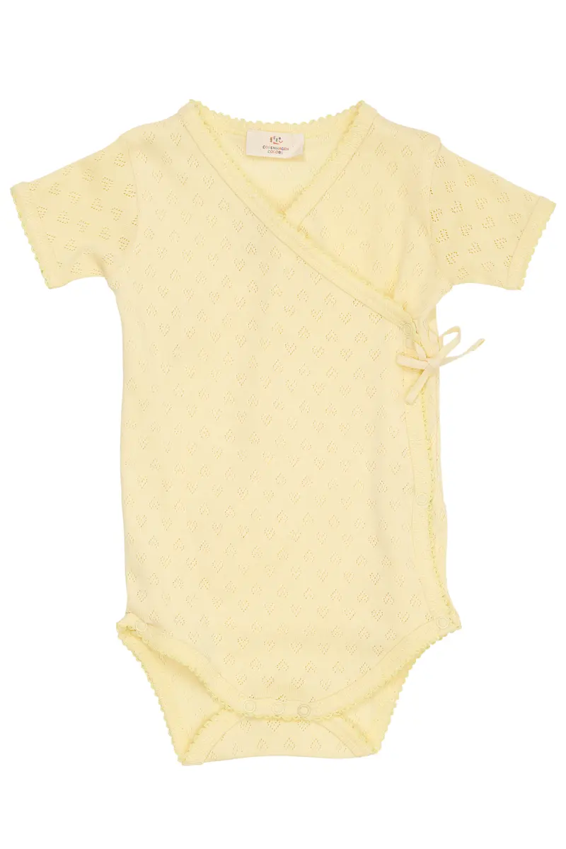 Pointelle Heart Cross Over Body - Pale Yellow