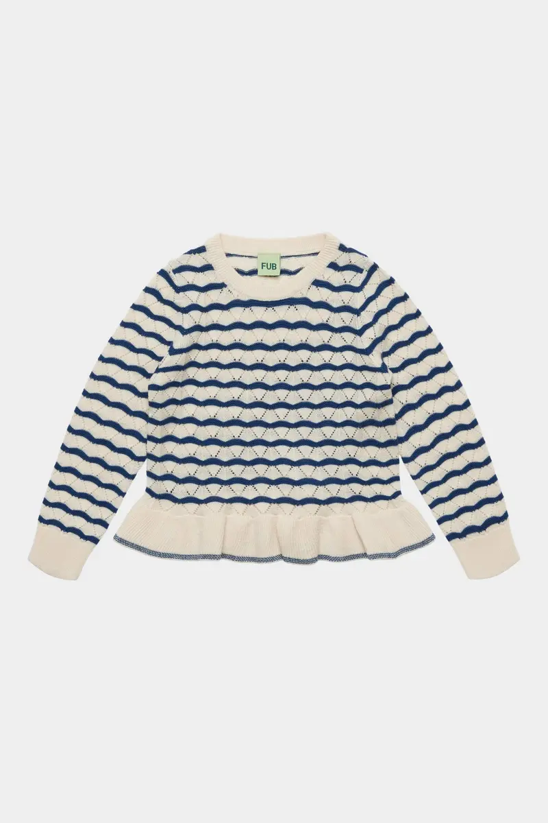 Pointelle Strik, Ecru/Deep Indigo