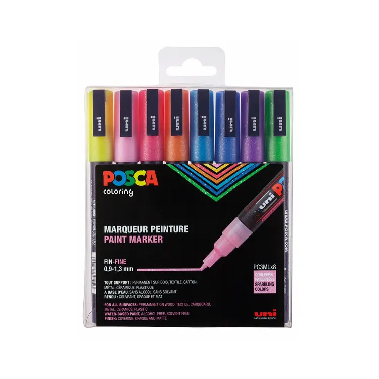 Posca tuscher, 8-pak glitter 0,9-1,3 mm