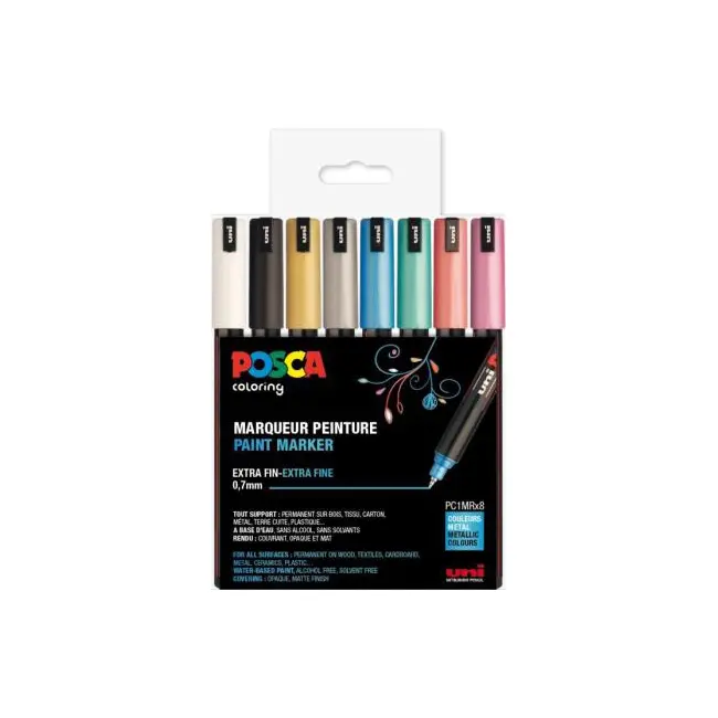 Posca tuscher, 8-pak metallic 0,7mm