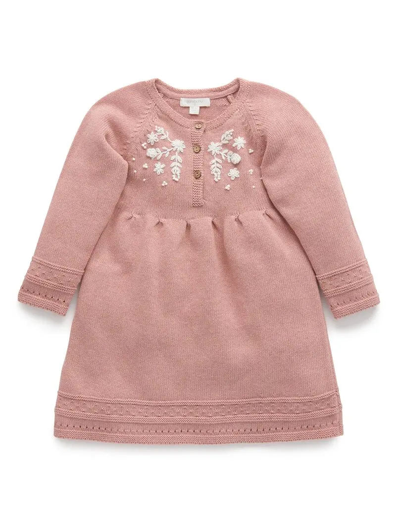 Purebaby Folk Dress - Crab Apple Melange