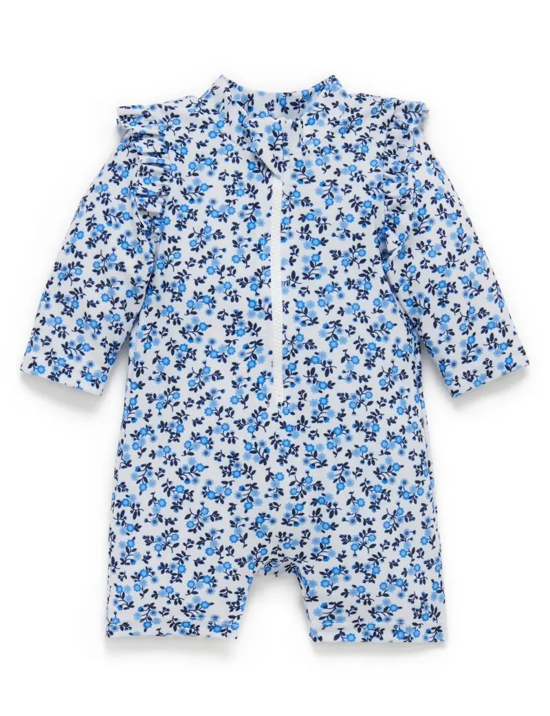 Purebaby L/Slv Sunsuit Rashie - Forget Me Not Print