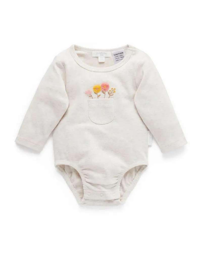 Purebaby Posie Bodysuit - Oatmeal Melange
