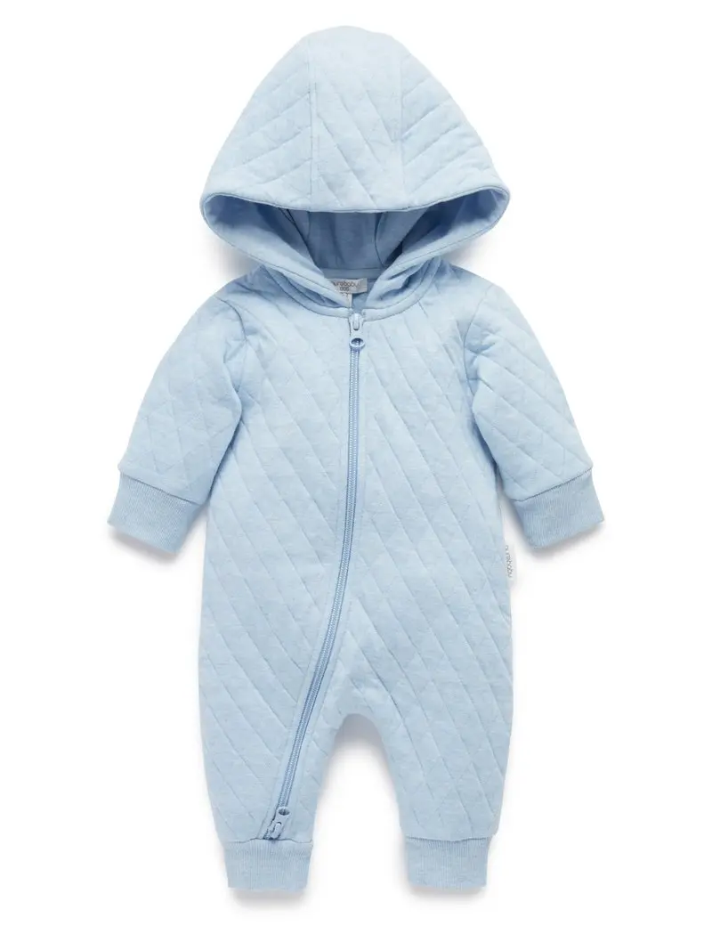 Purebaby Quilted Growsuit - Soft Blue Melange