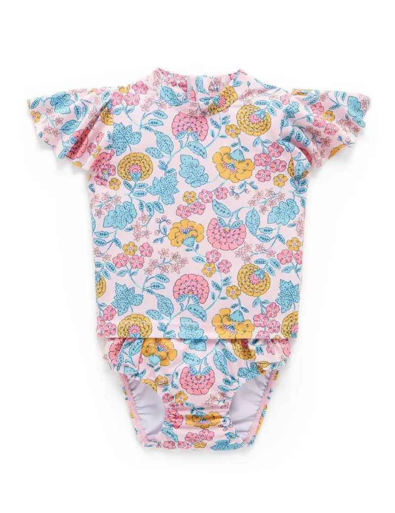 Purebaby S/Slv Rashie Flutter Set - Sweet Marigold Print