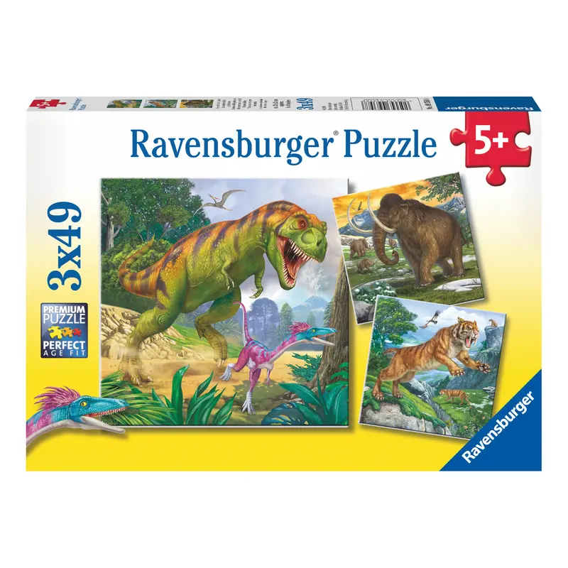 Ravensburger puslespil, 3x49 brikker Store fortidsdyr