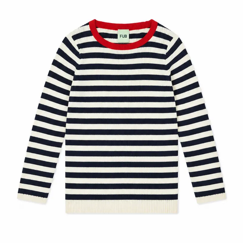 RIB BLUSE L/ÆRME ECRU/DARK NAVY