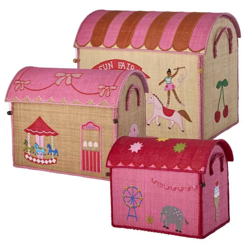 RICE Raffia Opbevaringshuse - Fun Fair Theme - 3 stk. - Pink