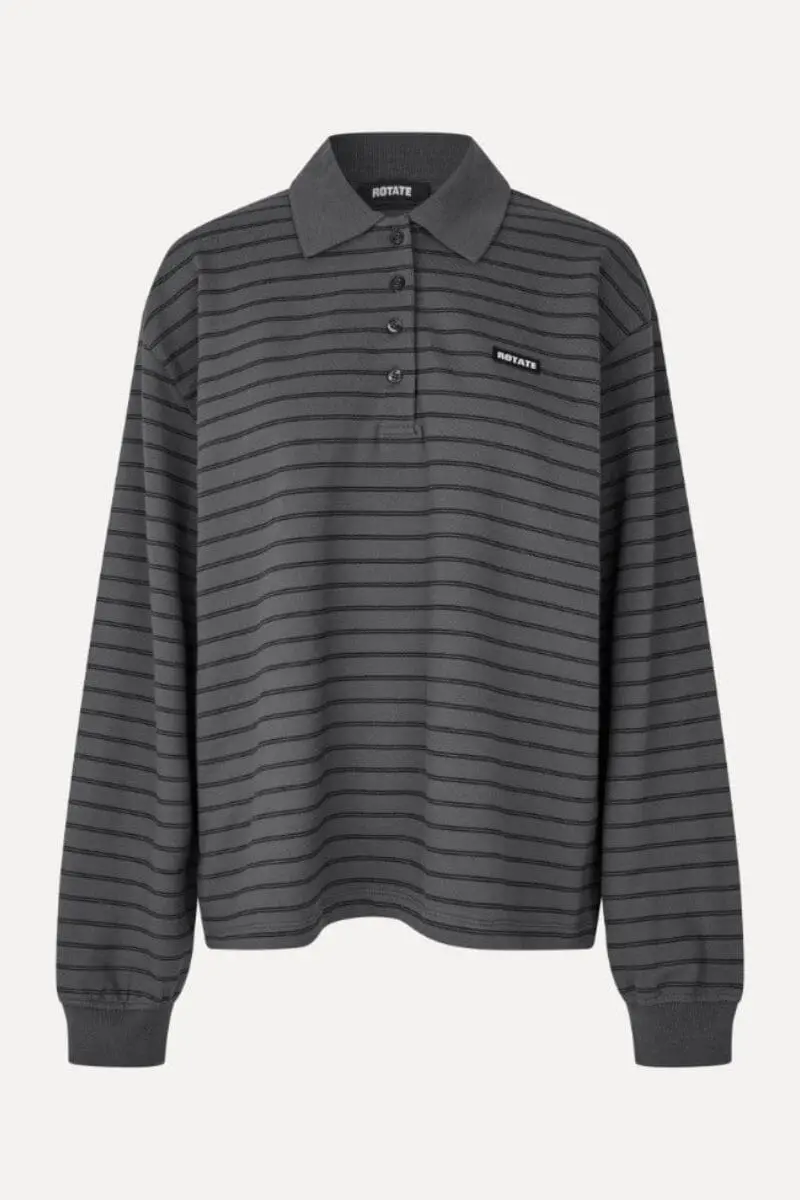 Rotate - Pique Longsleeve Polo 1174161206 - 1206 Gray Pinstripe Comb.
