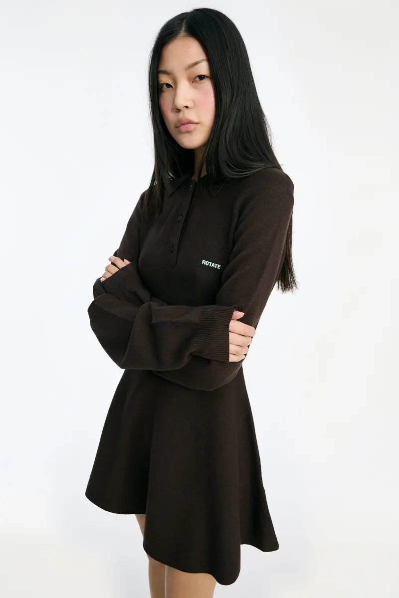 Rotate - Slinky Knit Polo 1151373118 - 3118 Shaved Chocolate