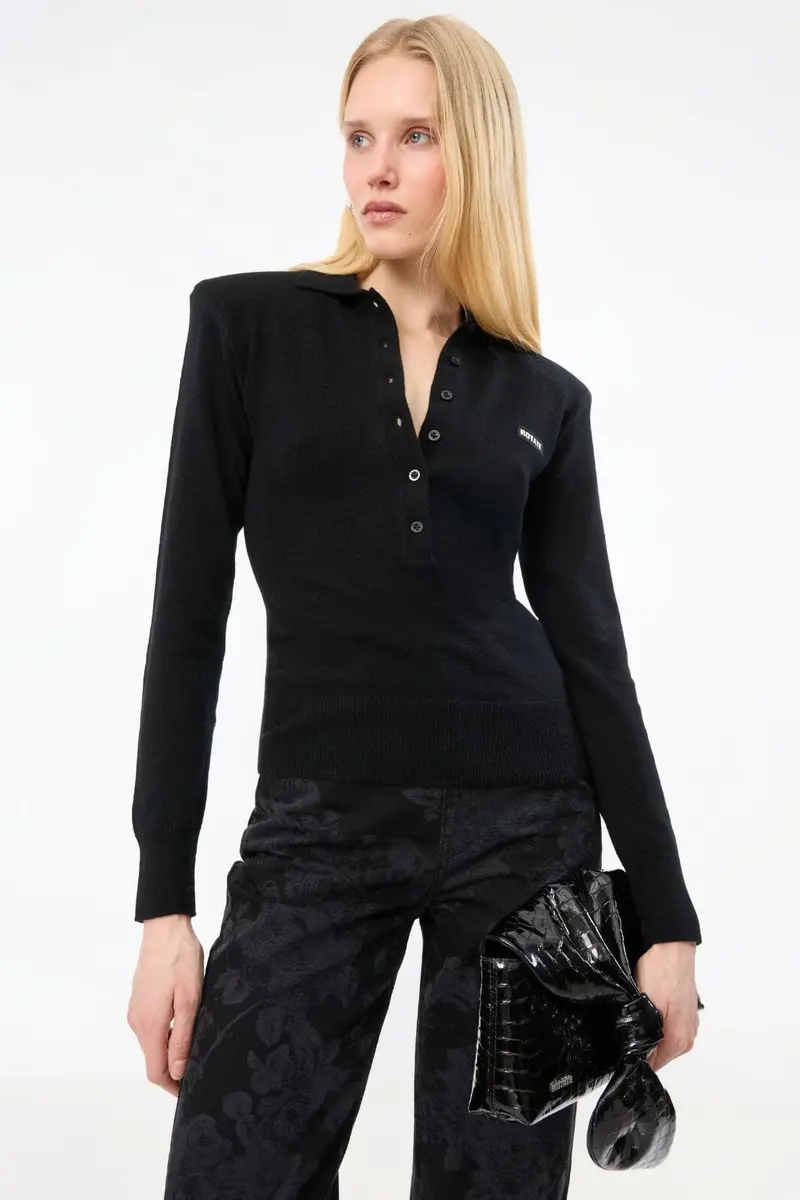 Rotate - Wool Longleeve Polo 116181100 - 100 Black